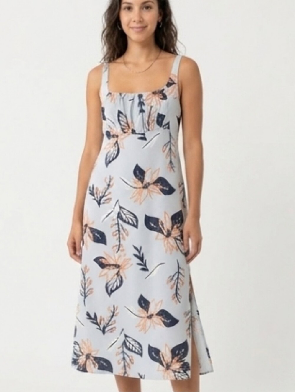Cupshe Blue Floral Cami Midi Dress Tie Back Rushed Bustline Size M